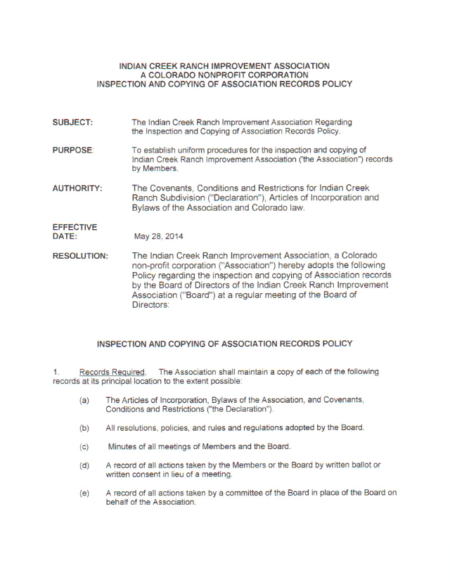 Inspection Association Records Policy
